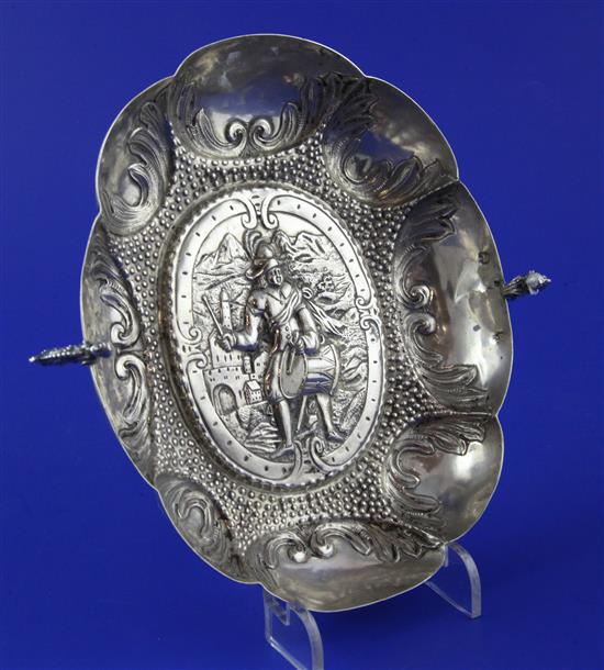 A 19th century Austro-Hungarian? silver two handled shallow dish, 4.5 oz.